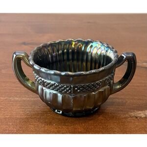 Antique VTG Northwood Luster Flute Sugar Bowl Iridescent Amethyst Carnival Glass